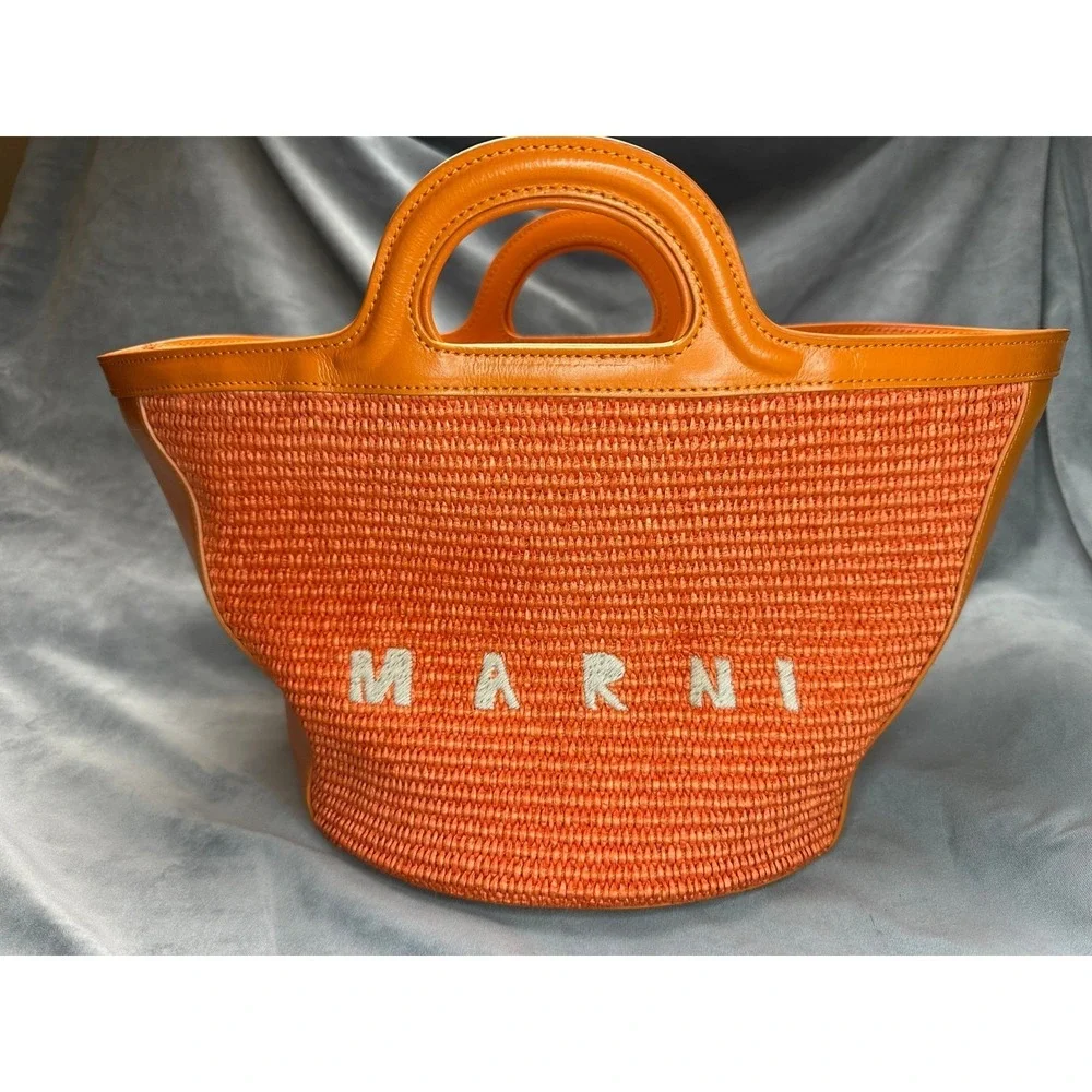 Marni Tropicalia Basket bag 2WAY Shoulder‎ Orange Raffia Leather Tote Used